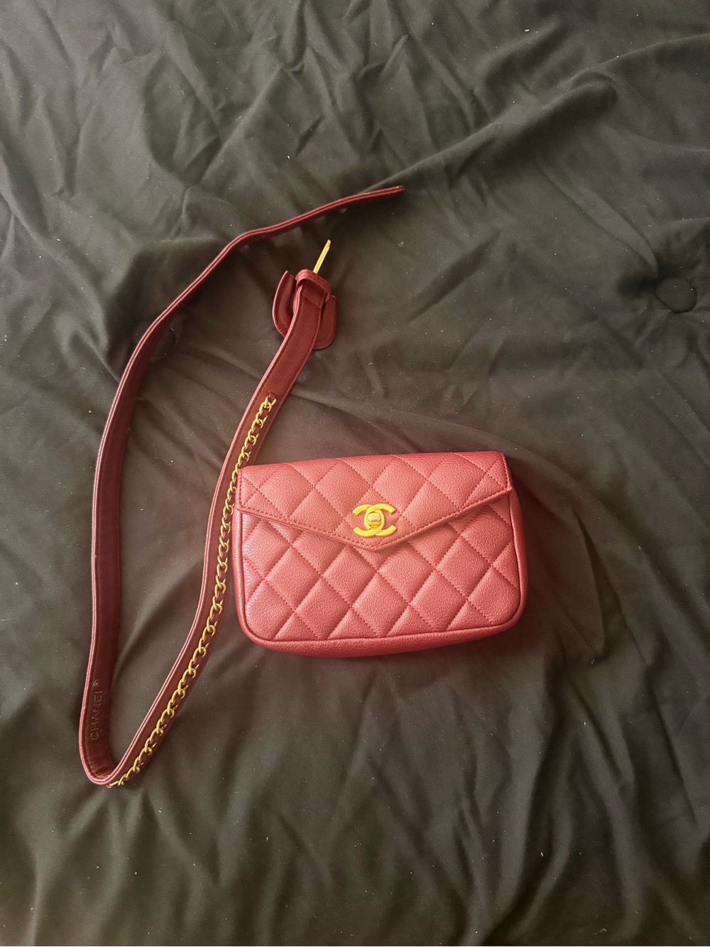 Burgundy Quilted Leather Crossbody with Gold Hardware